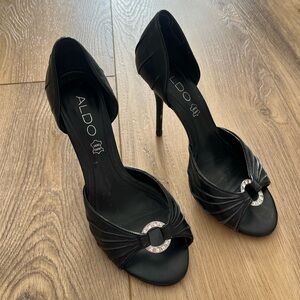Aldo Elegant Black Heels with Silver Accent